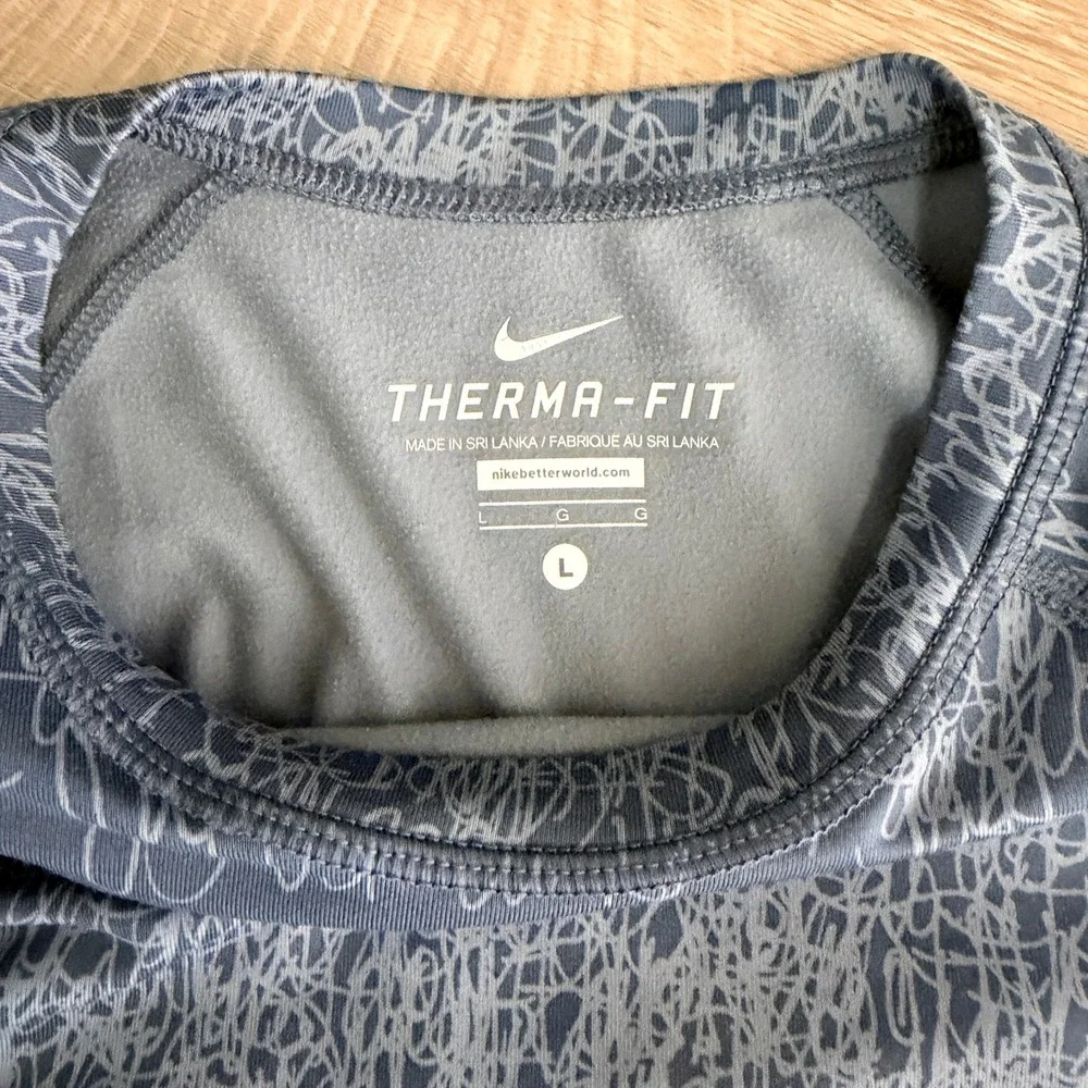 Nike Therma-FIT‎ Long Sleeve Top Womens L Blue Gray Just Do It Print read